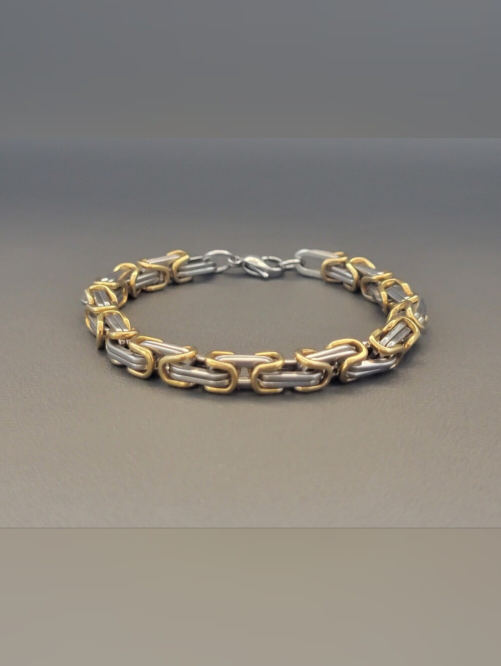 EDFORCE Two Tone Byzantine Link Bracelet Stainless Steel Gold Silver Tone Men's